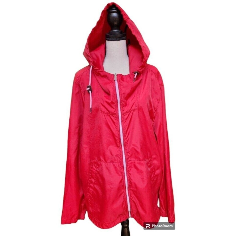 Nautica Full Zip Windbreaker Hoodie Size XL Red Water Resistant Outdoor Sports